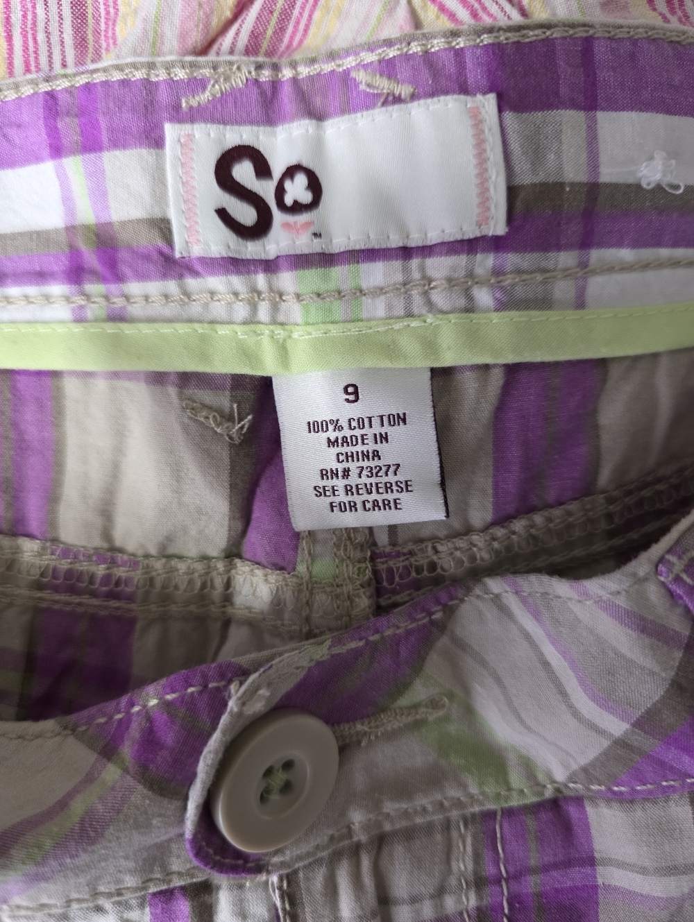 SO Y2k Vintage Low Rise Preppy Plaid Mini Shorts Pink Green Size 9 Juniors 2000s - Picture 13 of 13